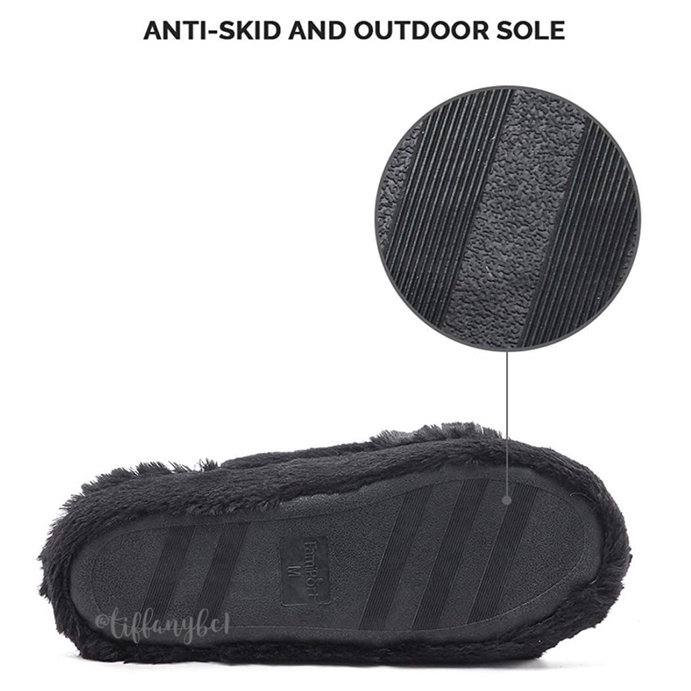 Plush Fuzzy Cross Band House Slippers Black - Picture 5 of 8